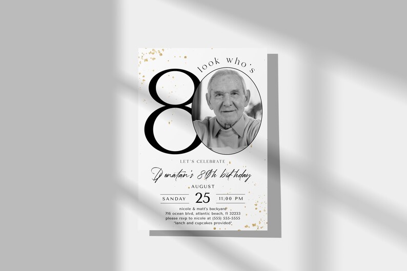 80th Birthday Invitation With Photo: Editable Printable Template image 2
