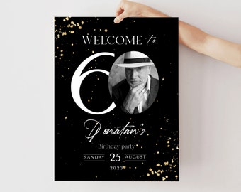 60th Birthday Welcome Sign: Black & Gold Photo Poster (Digital Download)