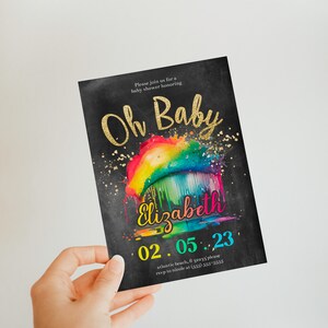 Rainbow Baby Shower Invitation: Chalkboard Cloud, Editable Printable (PDF) image 4