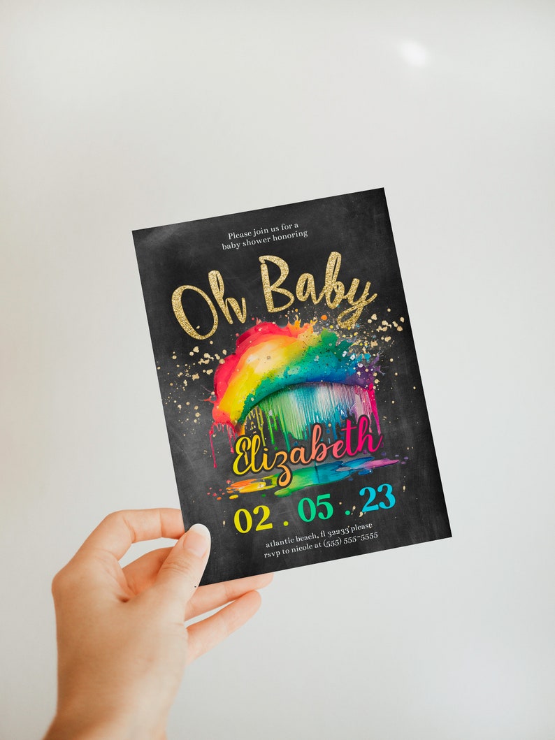 Rainbow Baby Shower Invitation: Chalkboard Cloud, Editable Printable (PDF) image 4