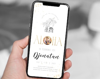 Tropical Aloha Birthday Electronic Invitation: Beach Luau SMS Invite (Digital)