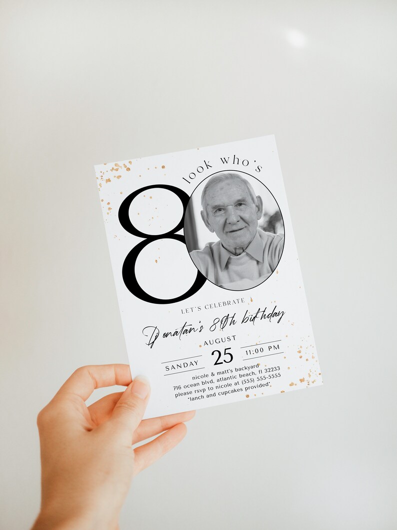 80th Birthday Invitation With Photo: Editable Printable Template image 4