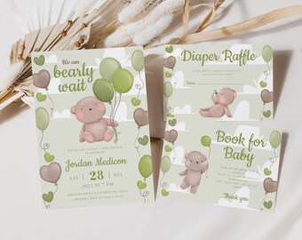 Teddy Bear Baby Shower Invitation Set: Editable Boy Invite (Digital Download)