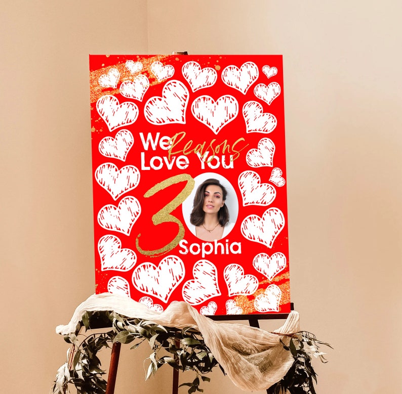 30 Reasons We Love You Template with Photo Thirty Things For Love Womens Thirty Anniversary Printable Banner 30th Birthday Memory Gift image 3