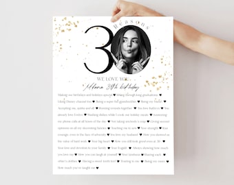30 cosas que amamos de ti Banner imprimible Editable 30th Anniversary Birthday Sign Template Gold 30 Reasons I Love You Poster Hasband Wife