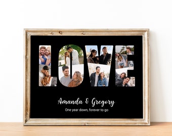 Collage fotografico d'amore, regalo di San Valentino, regalo di compleanno personalizzato, regalo per il fidanzato, regalo di anniversario di un anno