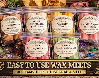 Easy to Use Wax Melts 8 Pack | No Clamshell Packaging | 2.3oz Wax Melt Tarts | Choose Your Fragrance | Handmade Wax Melts