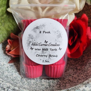 Cherry Bomb Scented 8 Piece Handmade Wax Melt Tarts 2.3oz. Strong Scented Wax Fruity Fragrance Affordable Wax Melt Tarts