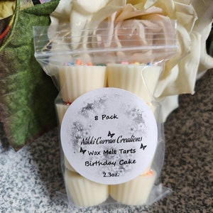 Birthday Cake Scented 8 Piece Handmade Wax Melt Tarts 2.3oz. Strong Scented Wax Bakery Fragrance Affordable Wax Melt Tarts