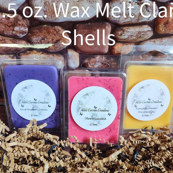 Buy 3 Get 1 Free, Buy 6 Get 2 Free 2.5 oz. Strong Scented Handmade Wax Melt Clam Shell Glitter Wax Melt Tarts