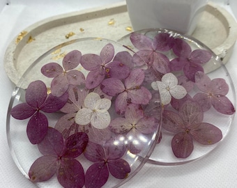 resin coaster , hydrangea flowers