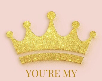 Queen Valentine's Day Card - Gold Crown Design (Instant Download)