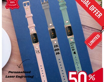 Personalized Leather Fitbit Charge 5 6 Smart Watch Band Custom 18mm Women Watch Strap Special Gift Laser Engraving