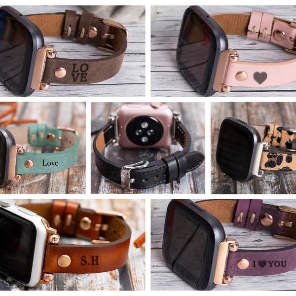 Fitbit Versa 4/3/2 Sense/SENSE 2 Leder Band Personalisierte Armband Weihnachtsgeschenk Idee Freund Freundin Sport Ersatzarmband Uhrenarmband