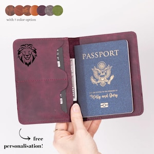 Porta pasaporte personalizado de cuero genuino, bolso y billetera para pasaporte personalizados, ideal como regalo.