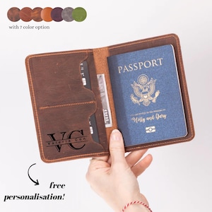 Porta pasaporte personalizado de cuero genuino, bolso y billetera para pasaporte personalizados, ideal como regalo.