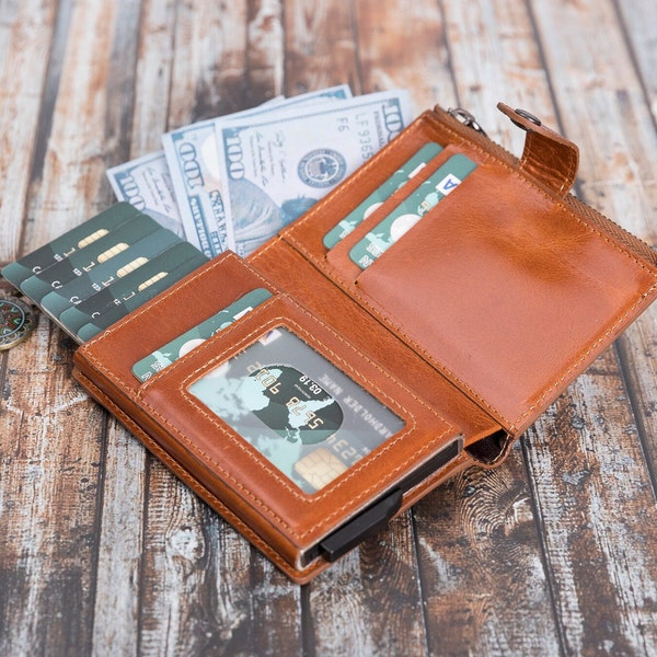 Renna Geldbeutel Handgemacht echt Leder | RFID Schutz | Personalisierte Brieftasche mit Gravur | kleine Geldbörse mit Kartenhalter Münzfach