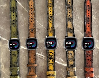 Bracelet personnalisé Fitbit Versa 4/3/2 Sense/SENSE 2 pour montre connectée Fitbit Bracelet en cuir personnalisé Idée cadeau intemporelle Unisexe