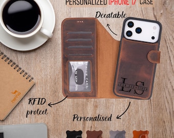 NUEVA funda para iPhone 17, todos los modelos, de piel auténtica, compatible con MagSafe, 2 en 1, desmontable, con ranuras para tarjetas, regalo de Navidad