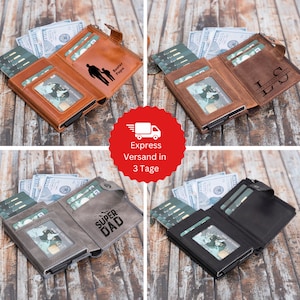 Cartera personalizada de regalo, hecha a mano, de cuero genuino, con protección RFID y grabado, tarjetero, monedero, regalo de Navidad.