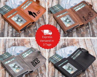 Portefeuille personnalisé cadeau fait à la main en cuir véritable portefeuille de protection RFID avec porte-carte de gravure compartiment à monnaie cadeau de Noël