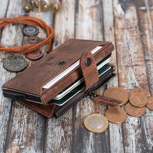 Geldbeutel Handgemacht echt Leder RFID Schutz Personalisierte Brieftasche mit Gravur kleine Geldbörse Kartenhalter Münzfach Geschenk zdjęcie 1