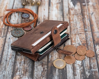 Geldbeutel Handgemacht echt Leder | RFID Schutz Personalisierte Brieftasche mit Gravur | kleine Geldbörse Kartenhalter Münzfach Geschenk