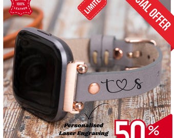 Fitbit Versa 4/3/Sense/2/Lite Leather Smartwatch CUFF Band Mens & Womens Watch Straps Modern Smart Watch Belts – Best Custom Bands - Gift