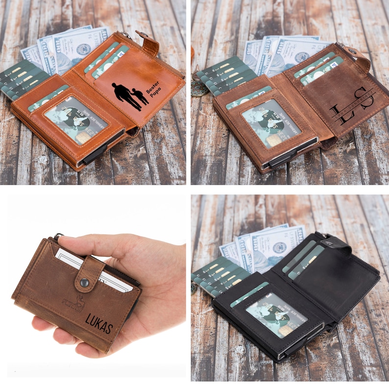 Geldbeutel Handgemacht echt Leder RFID Schutz Personalisierte Brieftasche mit Gravur kleine Geldbörse Kartenhalter Münzfach Geschenk zdjęcie 10