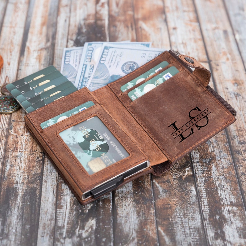 Valentinstag Geldbeutel Handgemacht echt Leder RFID Schutz Personalisierte Brieftasche mit Gravur kleine Geldbörse Kartenhalter Münzfach Bild 1