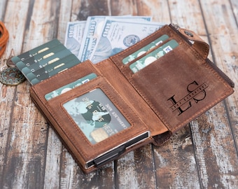 Renna Geldbeutel Handgemacht echt Leder RFID Schutz Personalisierte Brieftasche Gravur kleine Geldbörse mit Kartenhalter