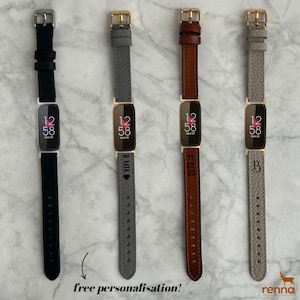 Personalized Leather Fitbit Inspire 1 2 3 Smart Watch Strap Customized 14 mm Women Watch Band Special Gift Laser Engraving Present Unisex Men image 1