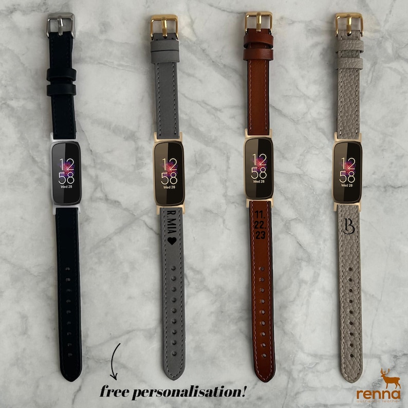 Personalized Leather Fitbit Inspire 1 2 3 Smart Watch Strap Customized 14 mm Women Watch Band Special Gift Laser Engraving Present Unisex Men image 1