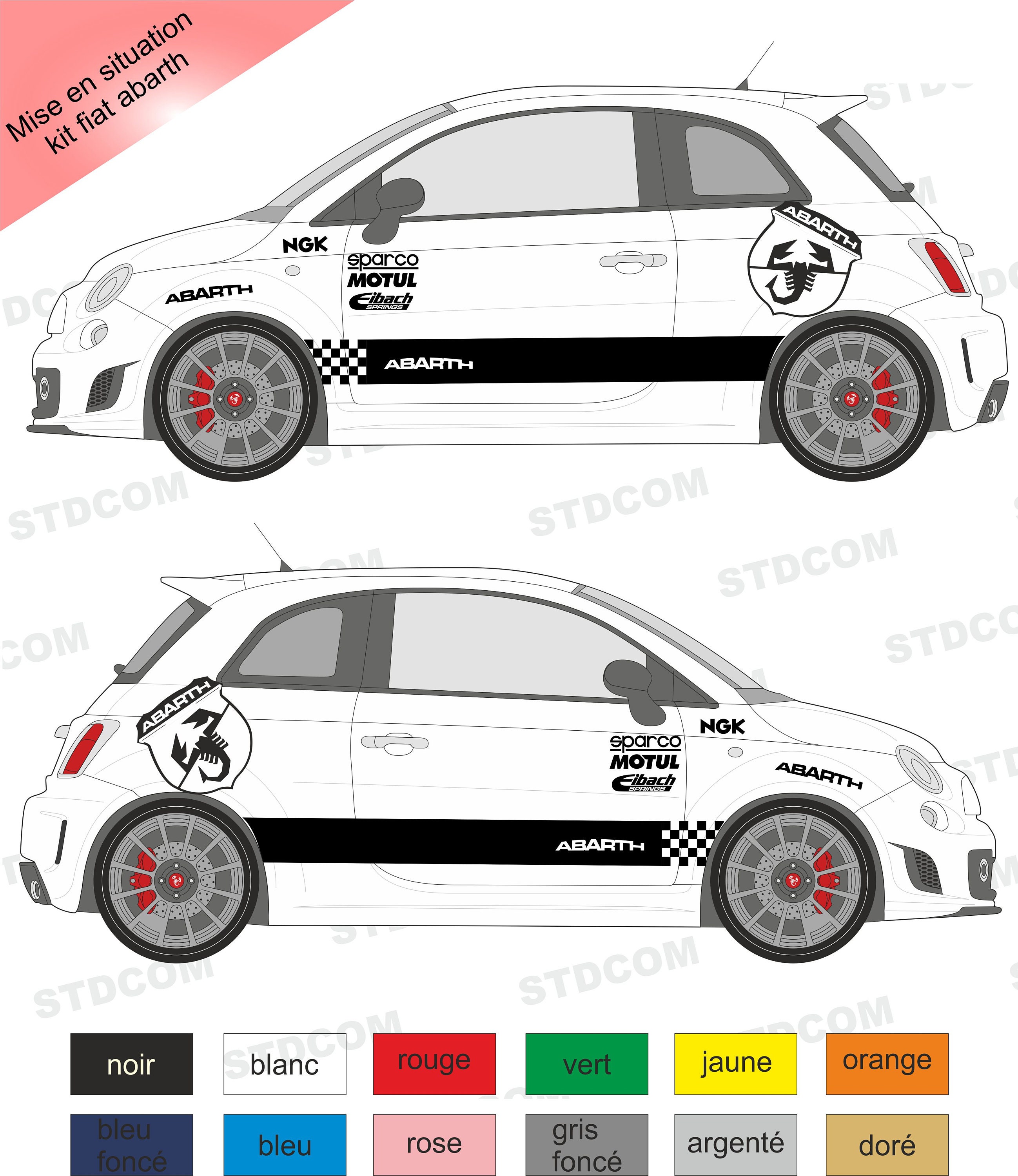 fit fiat 500 595 cc abarth racing side flames decal stickers accessories  parts
