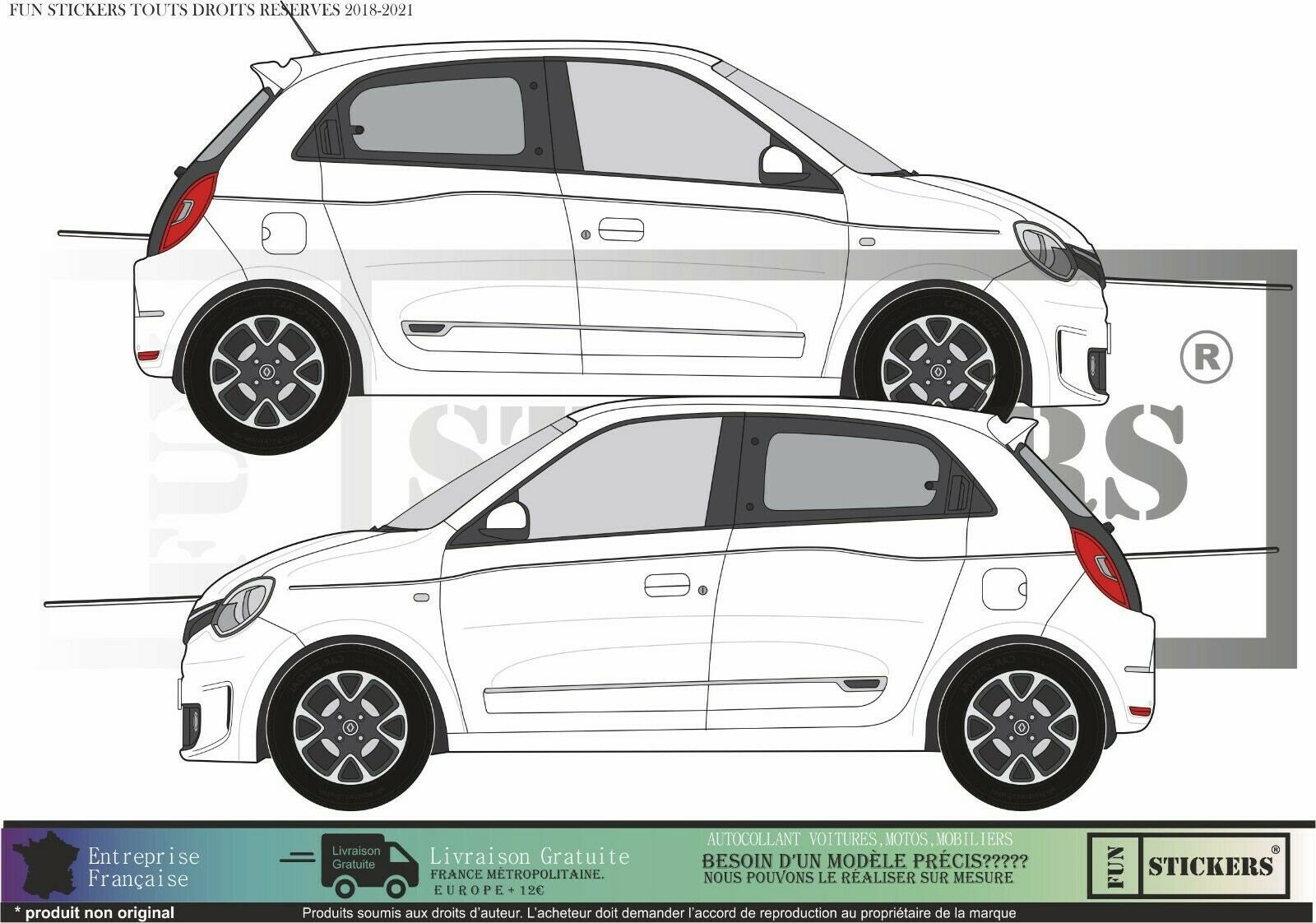 Renault Twingo 3 dünne Seitenstreifen RACING Aufkleber