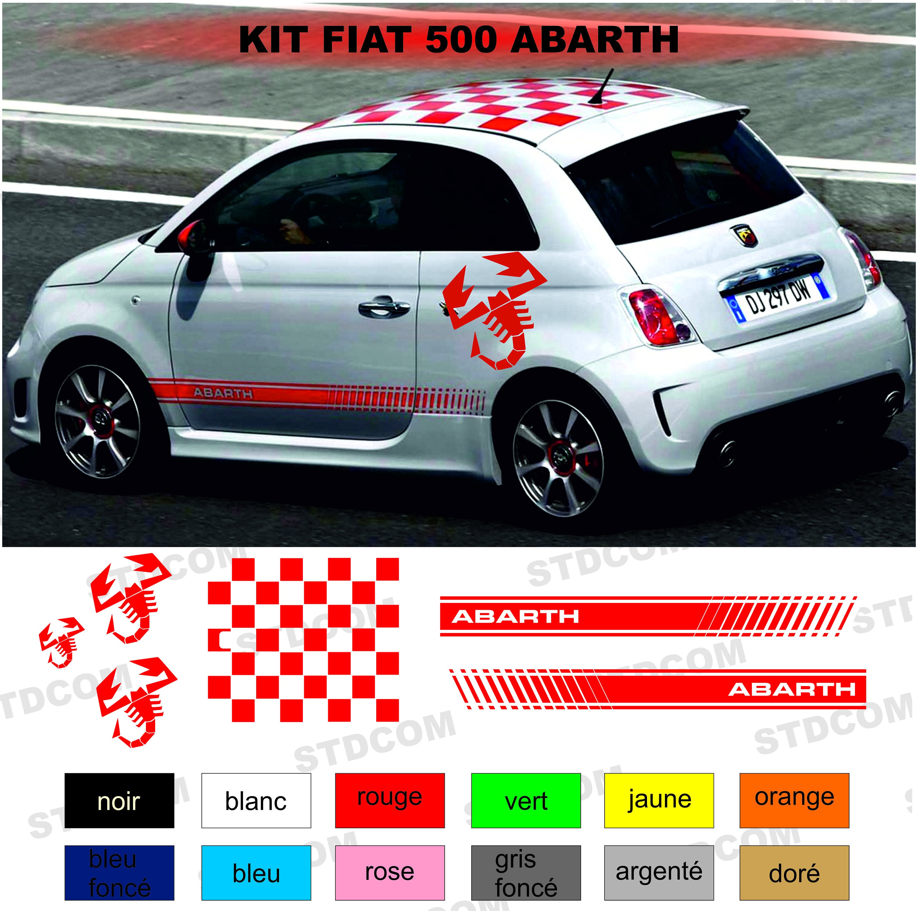 Pegatinas para coche, para Fiat 500 Abarth Stripes Diseño Decoración Tuning  Accesorios Vinilo Película Adhesivos