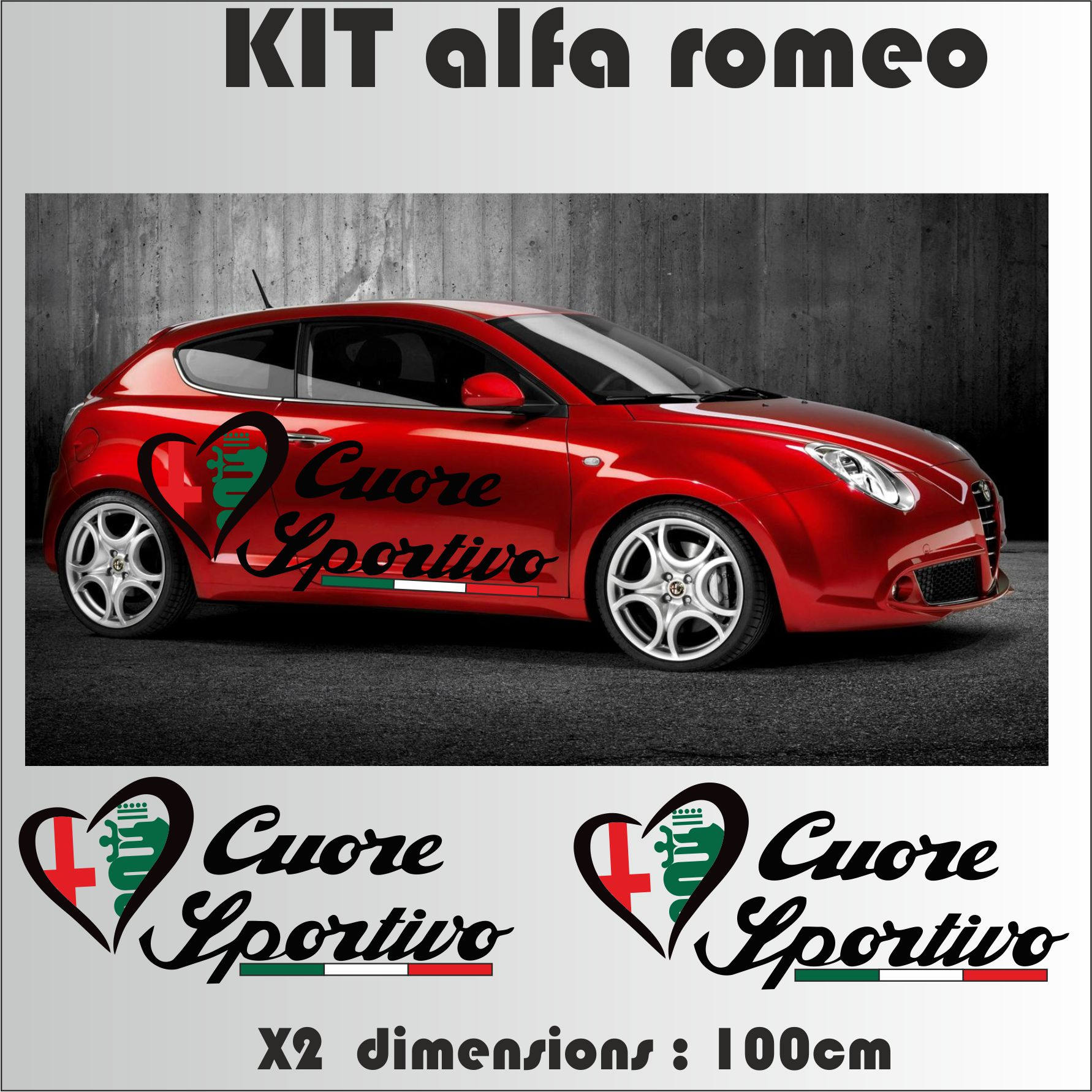 2 x Racing stickers aLFA rOMEO cuore sportivo 35 cm (plusieurs autocollants  pour tuning auto decal moto pick up