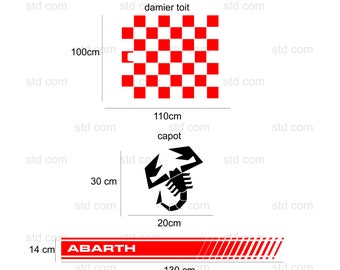ACCESSOIRES ORIGINE FIAT - Stickers sport damier rouge-noir-blanc pour Fiat  500