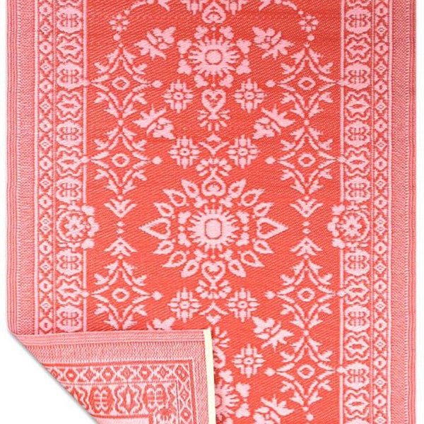 Red pink bohemian outdoor rug for the garden