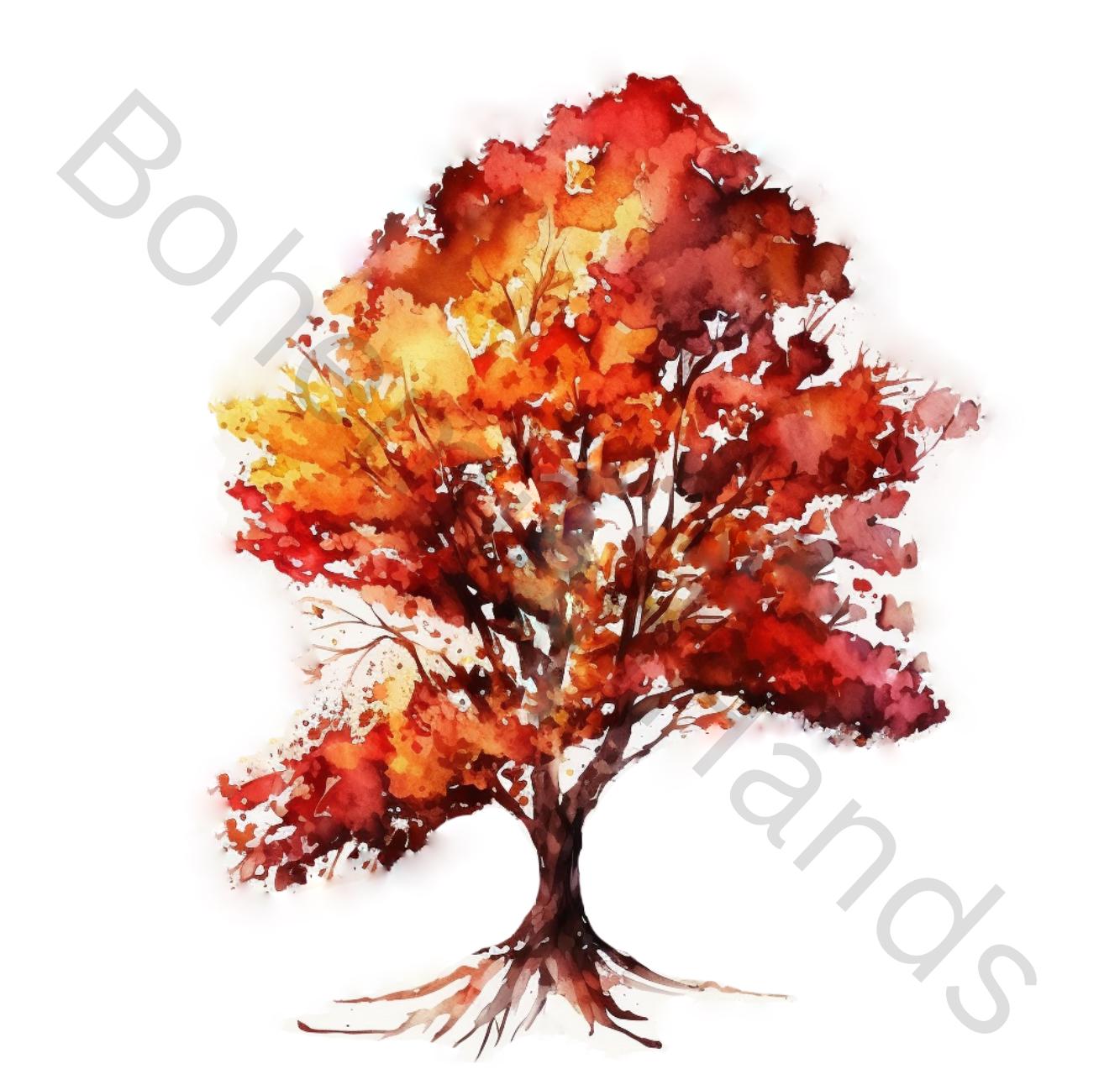 12 Printable Abstract Red Fall Trees Clipart Bundle | Watercolor Fall ...