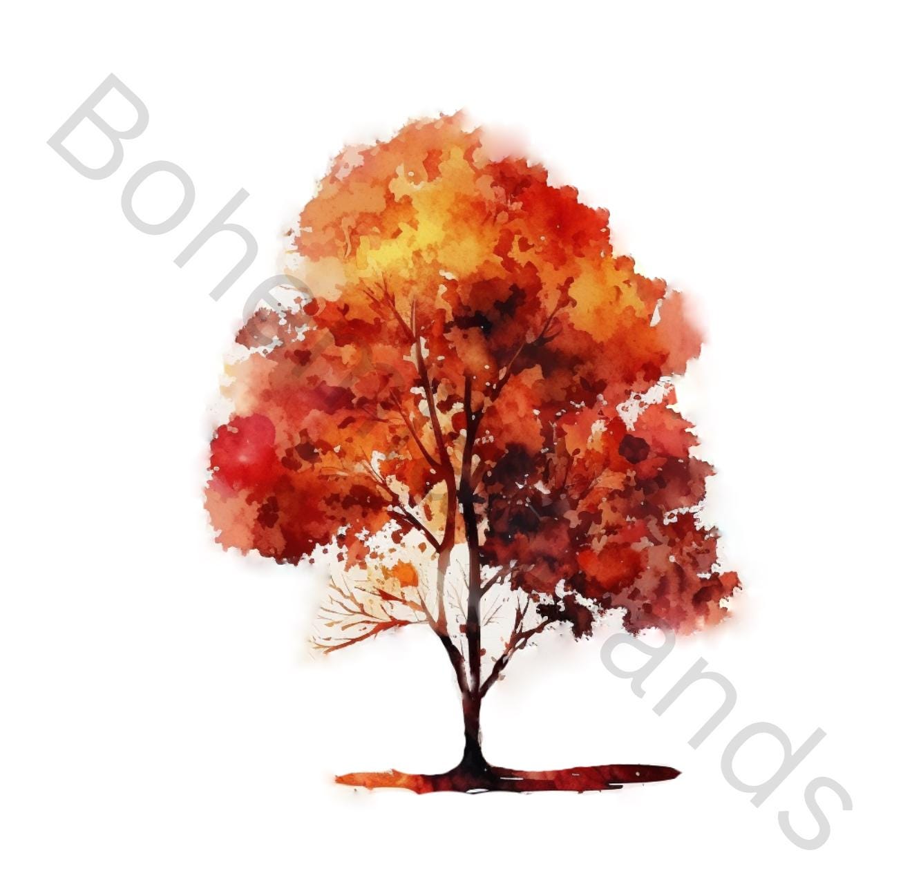 12 Printable Abstract Red Fall Trees Clipart Bundle | Watercolor Fall ...