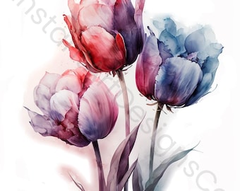 12 PNG Abstract Tulip Clipart | Watercolor Tulips | Floral Illustration | Sublimation Design