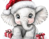 12 PNG Christmas Elephants Clipart | Holiday Sublimation Bundle | Winter Printable Set
