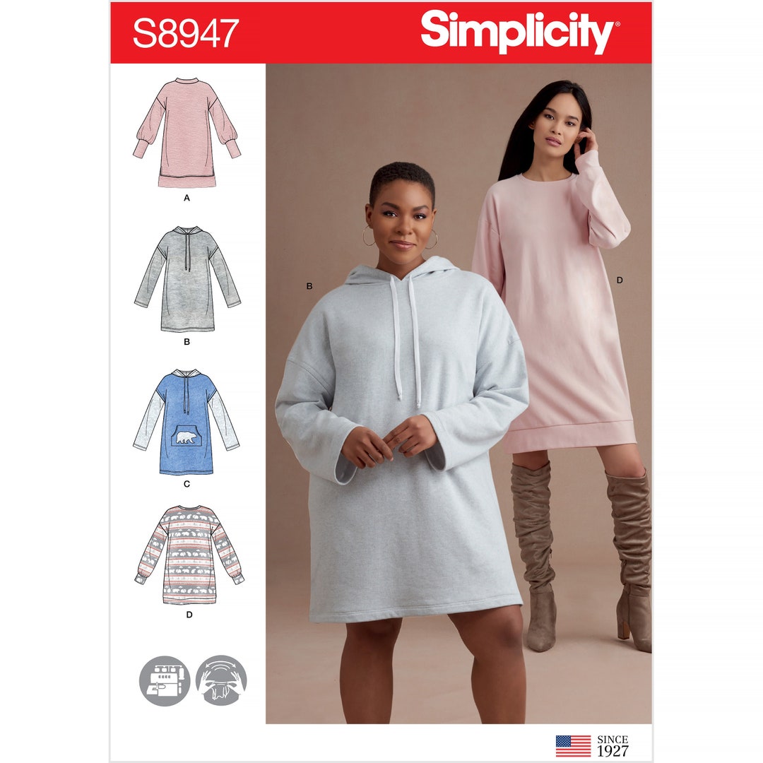 Simplicity Sewing Pattern S8947 Misses' Knit Sweatshirt Mini Dresses - Etsy
