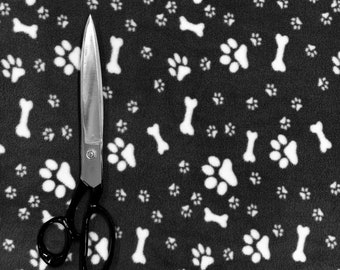 Premium Quality Black Paws & Bones Printed Anti Pill Polar Fleece Fabric Material