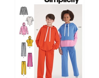 Simplicity Sewing Pattern S9394 Boys' and Girls' Oversized Knit Hoodies, Trousers and Tops