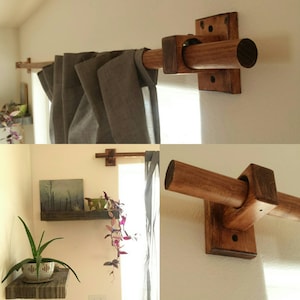 Rustic farmhouse style curtain rod holders - Repurposed wood wall mounted curtain fixture for windows doors and sliders