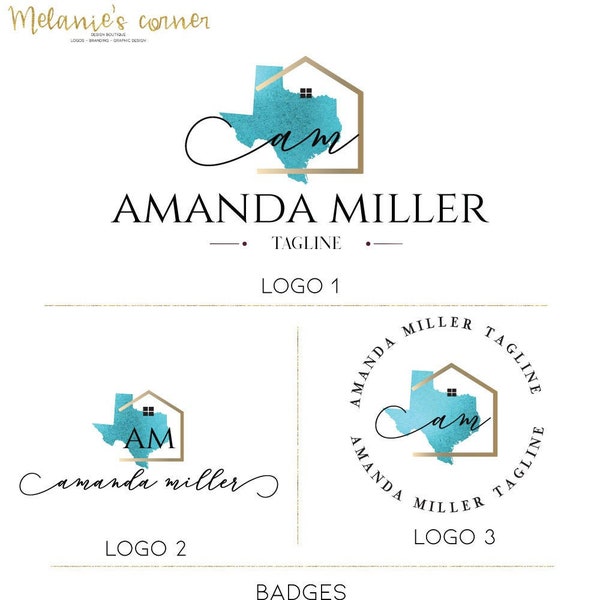 Real Estate Logo, Gold and teal logo, House logo, Real Estate branding package, Custom Logo 354