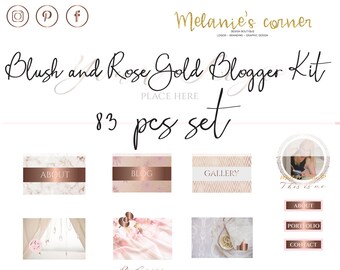 Blush Rose Gold Blogger Kit, Website Graphics (Instant Download)