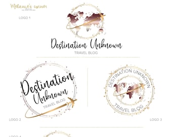 Travel blog logo, World map logo 430